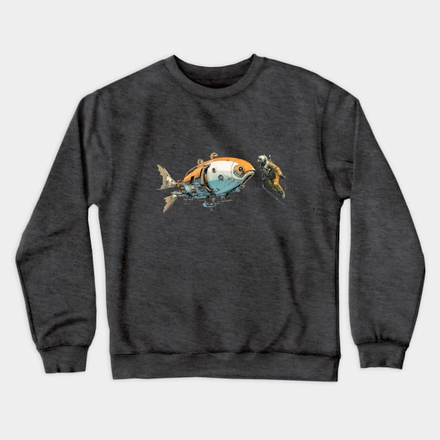 Sci Fi Goldfish with Scuba Diver Crewneck Sweatshirt by DavidLoblaw